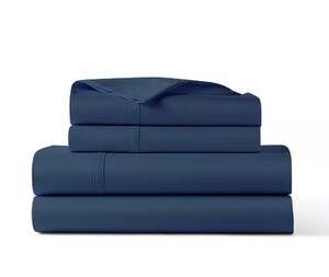 Lauren Ralph Lauren Spencer Solid Cotton Sateen 4pc. King Sheet Set, Navy NEW